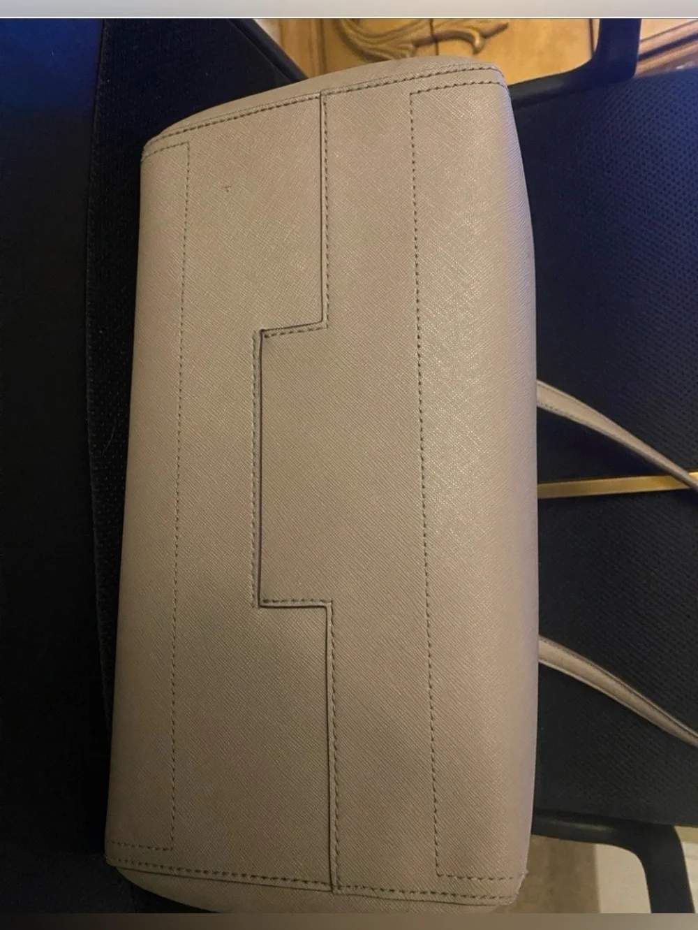 Tory Burch Taupe Saffiano Leather Tote with Logo Charm